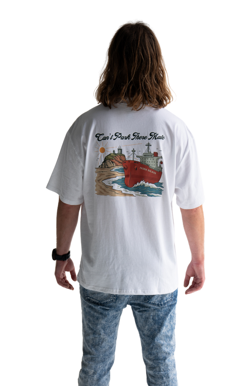 Pasha Bulker shipping container beach on nobby’s beach in front of the nobby’s lighthouse t-shirt newcastle