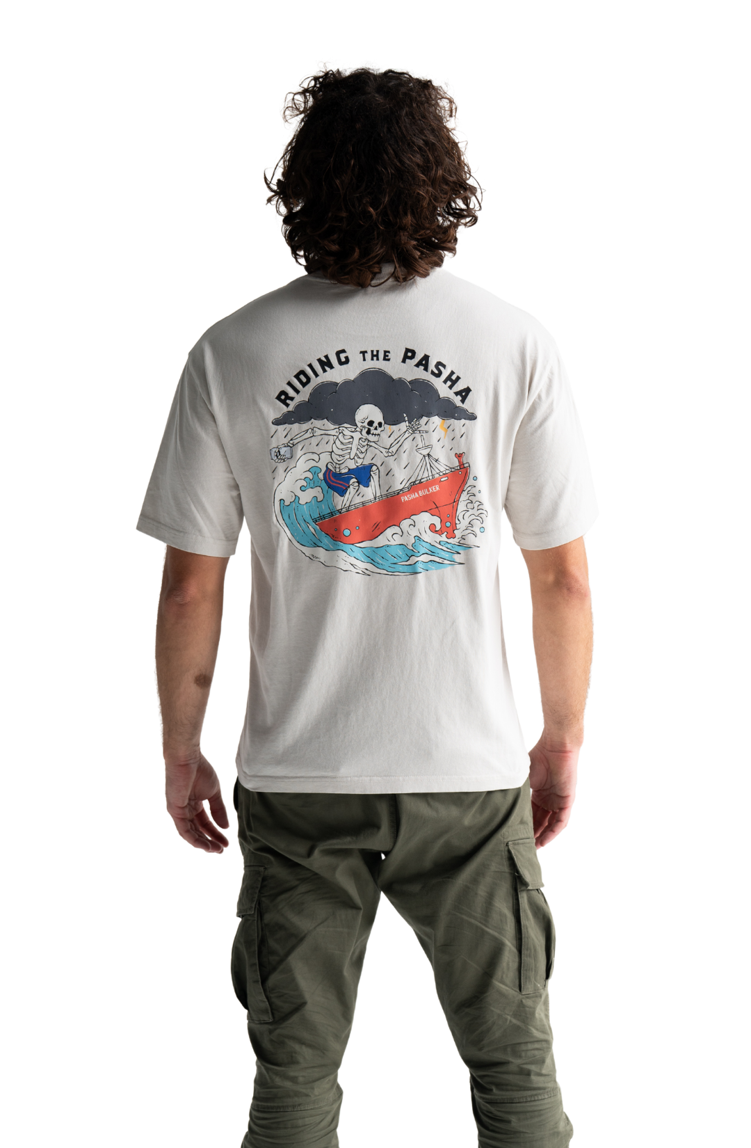 Skeleton surfing on the pasha bulker shipping container nobby’s beach newcastle t-shirt